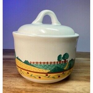 Corelle Vintage Landscape Sugar Bowl 1990s Grannycore Cottagecore Country Farm